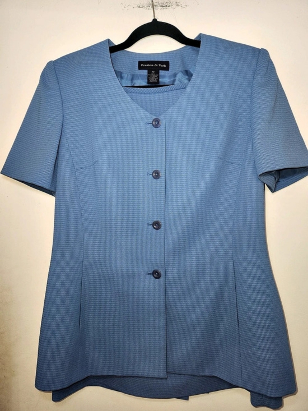Preston & York Blue Short Sleeve 2 Piece Skirt Suit Size 12 Like New